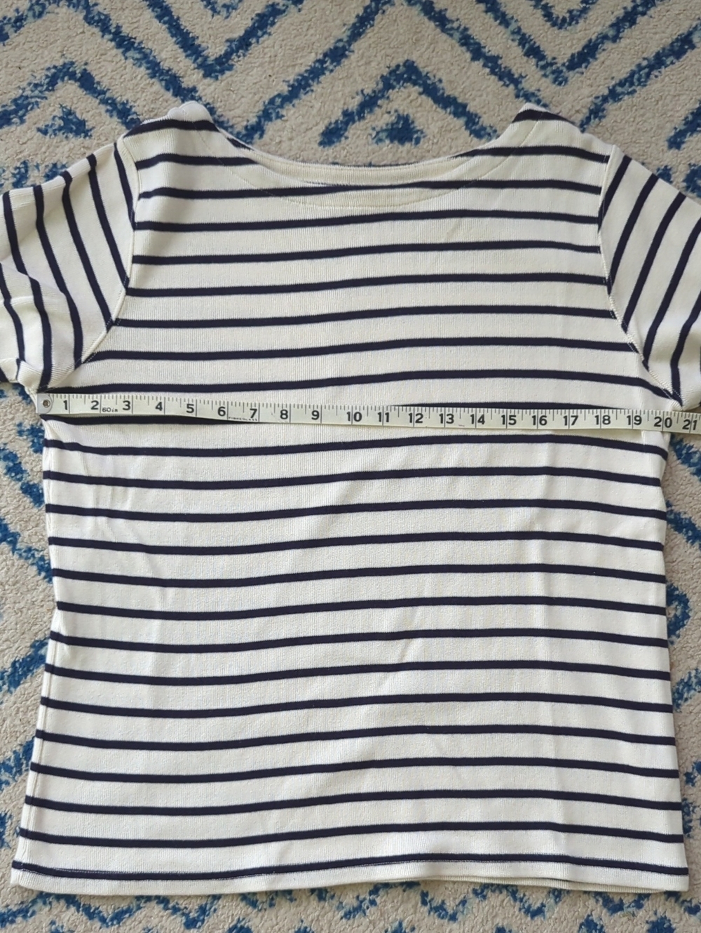 L.L. Bean - Cream and Navy Striped Boatneck Long Sleeve Top - Picture 8 of 9